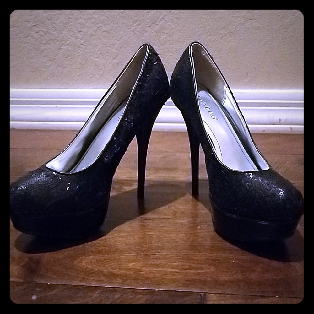 Black sequin high heels